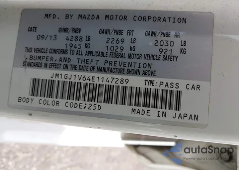 2014 Mazda Mazda6 I Touring из США, поврежденный, VIN JM1GJ1V64E1147289